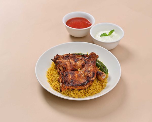 Yellow rice with 2 BBQ Chicken Legs - Image 1